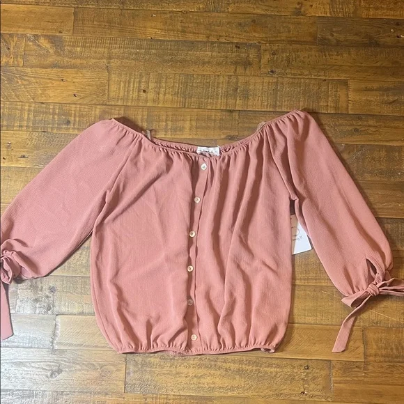 Women's Off-Shoulder Button-Up Top - Pink - Picture 1 of 7